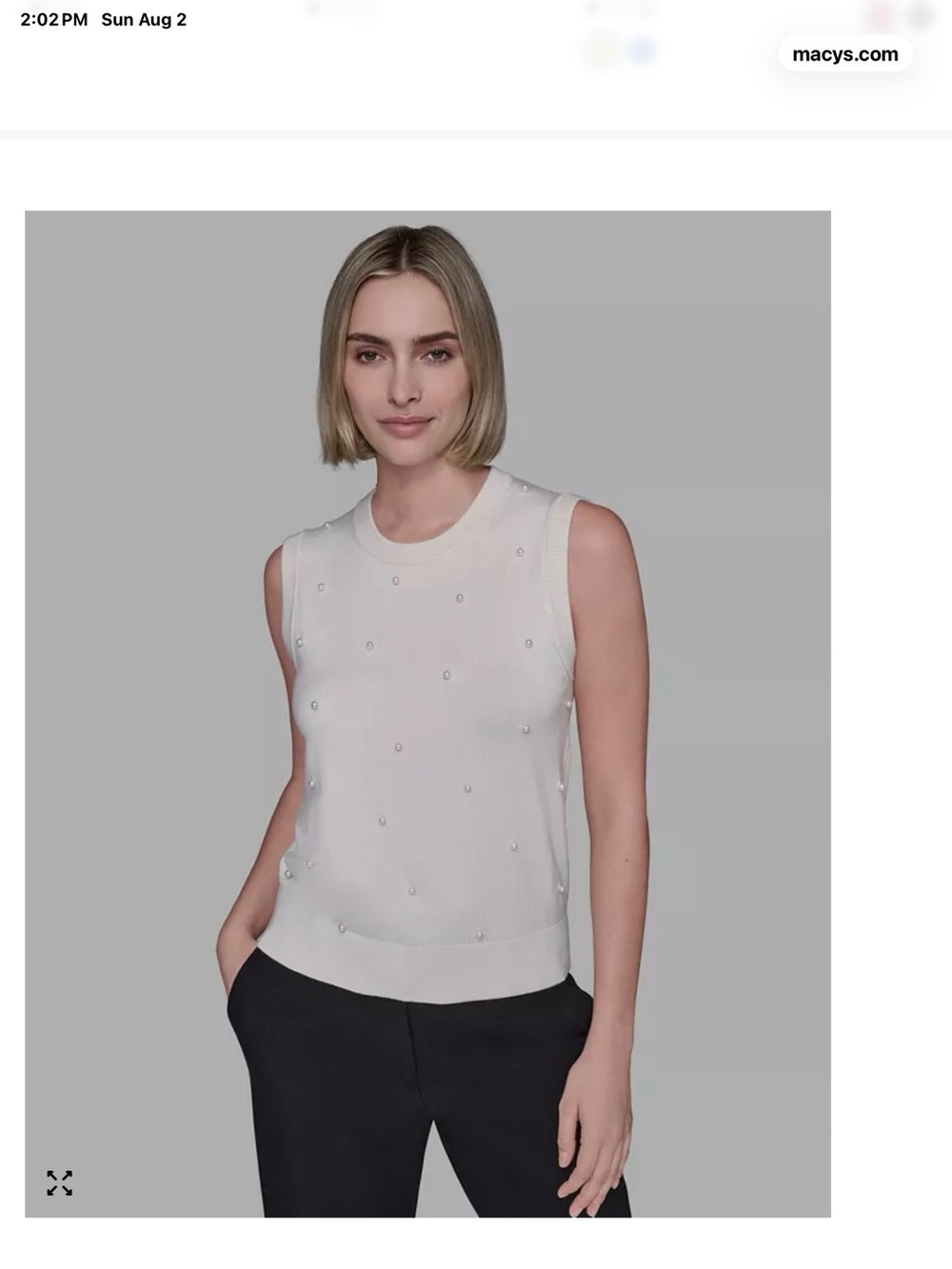 Karl Lagerfeld Ivory/Cream Knit Vest Blouse w/Pearl Detail XL
